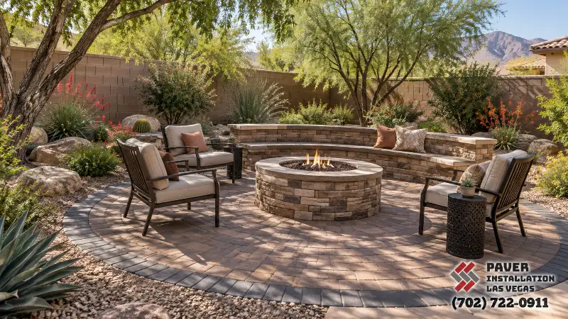Circular paver patio around a fire pit