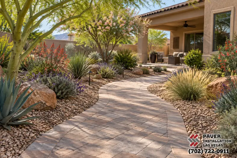 Curving paver path through desert planting