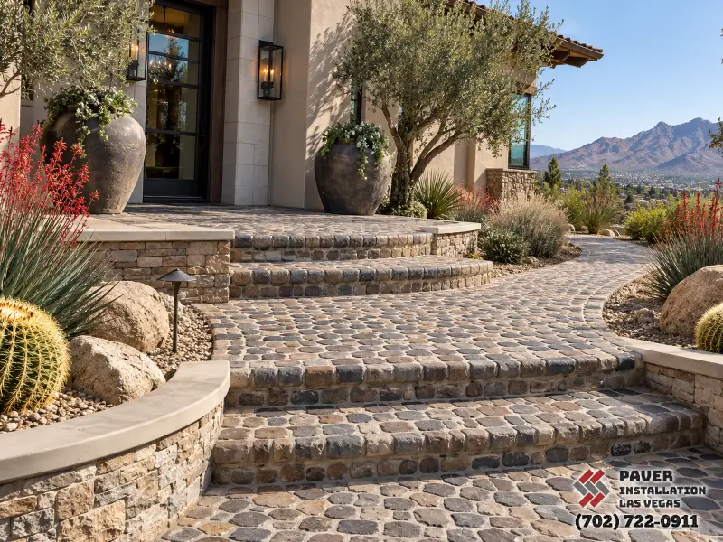 Cobblestone-style entrance steps