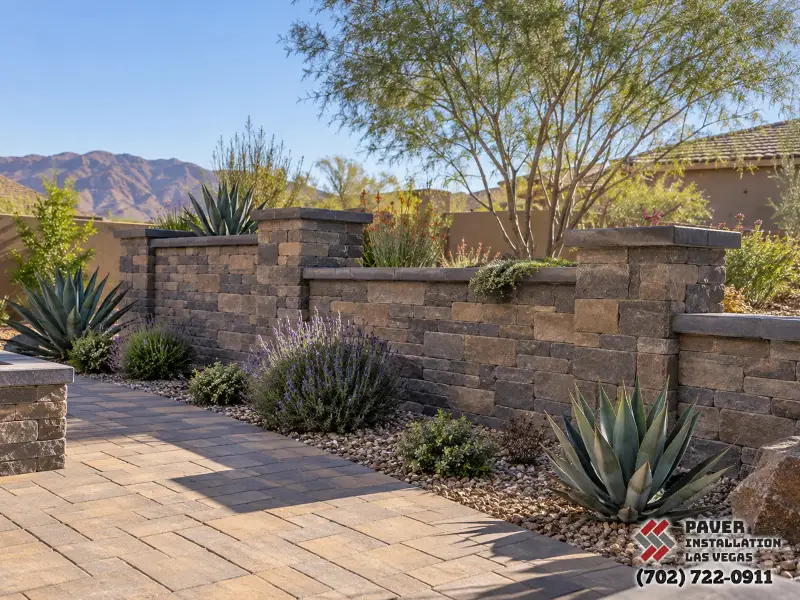 Masonry garden walls beside a gated path