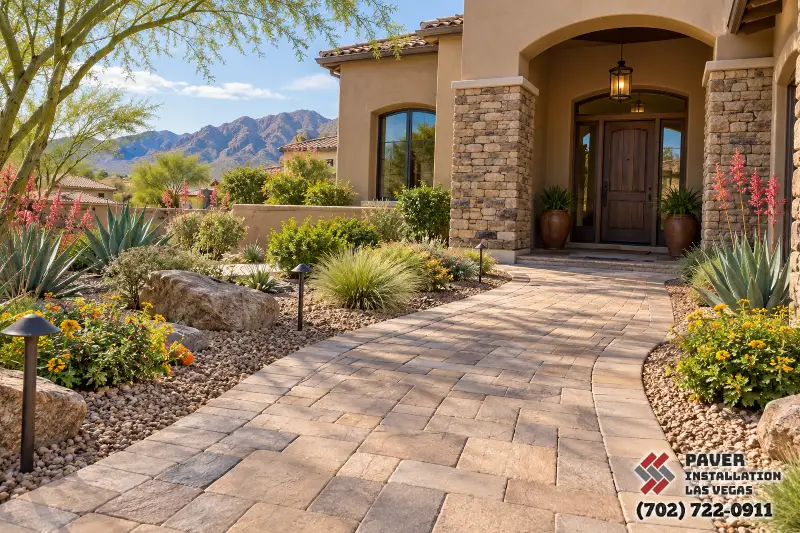 Paver entrance walk between planted beds