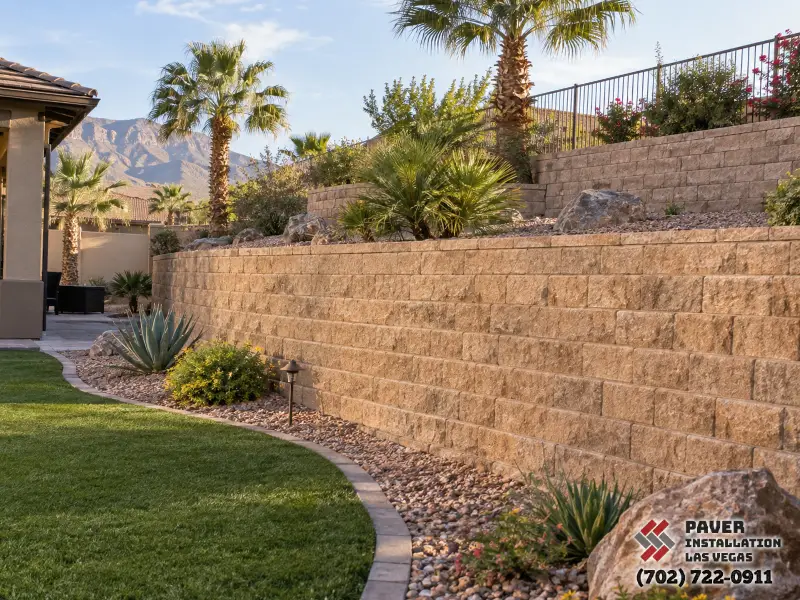Retaining wall between lawn and raised planting