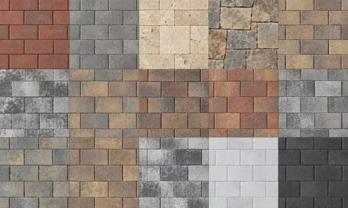 Paver material samples and finishes