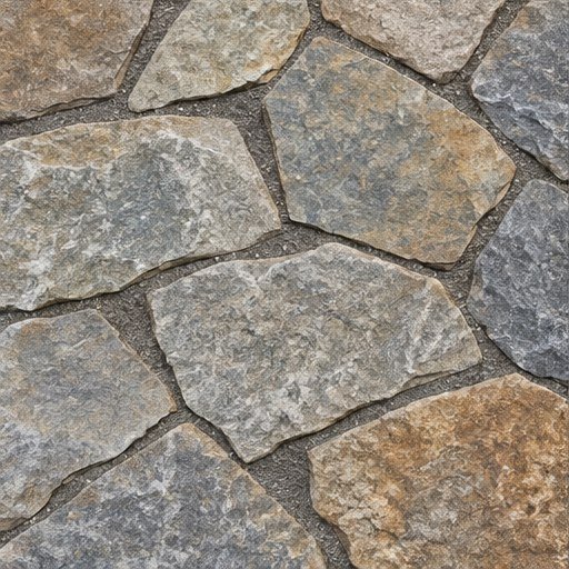 Installed irregular natural stone pavers