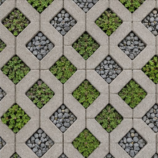Installed permeable grid pavers with gravel and green infill